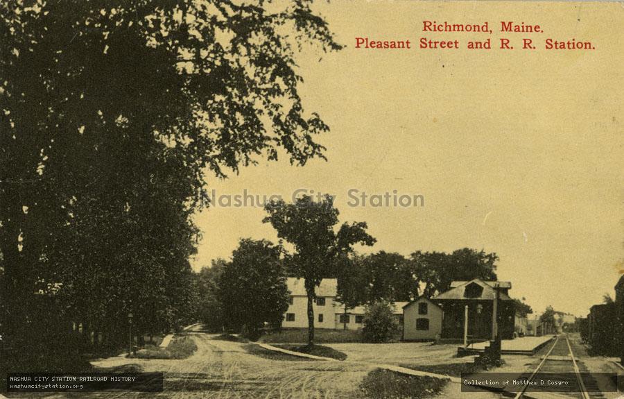 Postcard: Richmond, Maine, Pleasant Street and Railroad Station